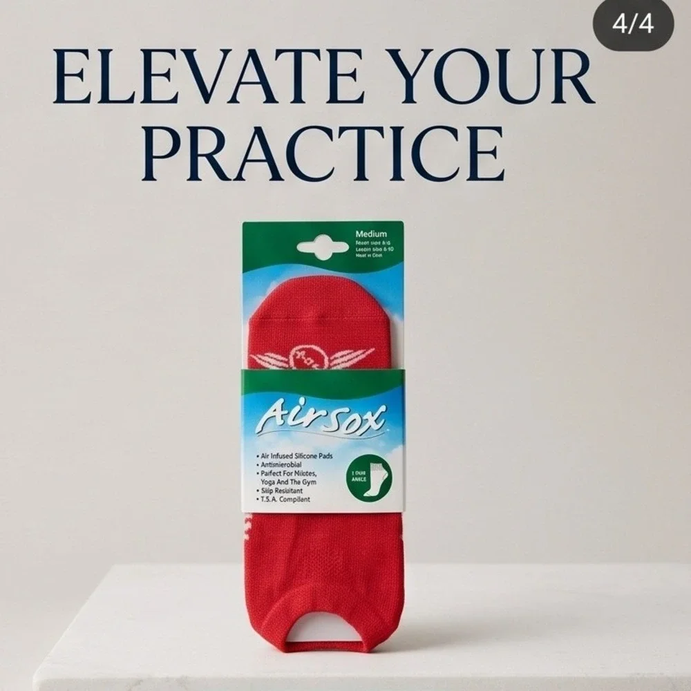 Lot of 2 Airsox Yoga Socks Red Ankle Pilates Gym Non Slip Medium 1009-3 NEW